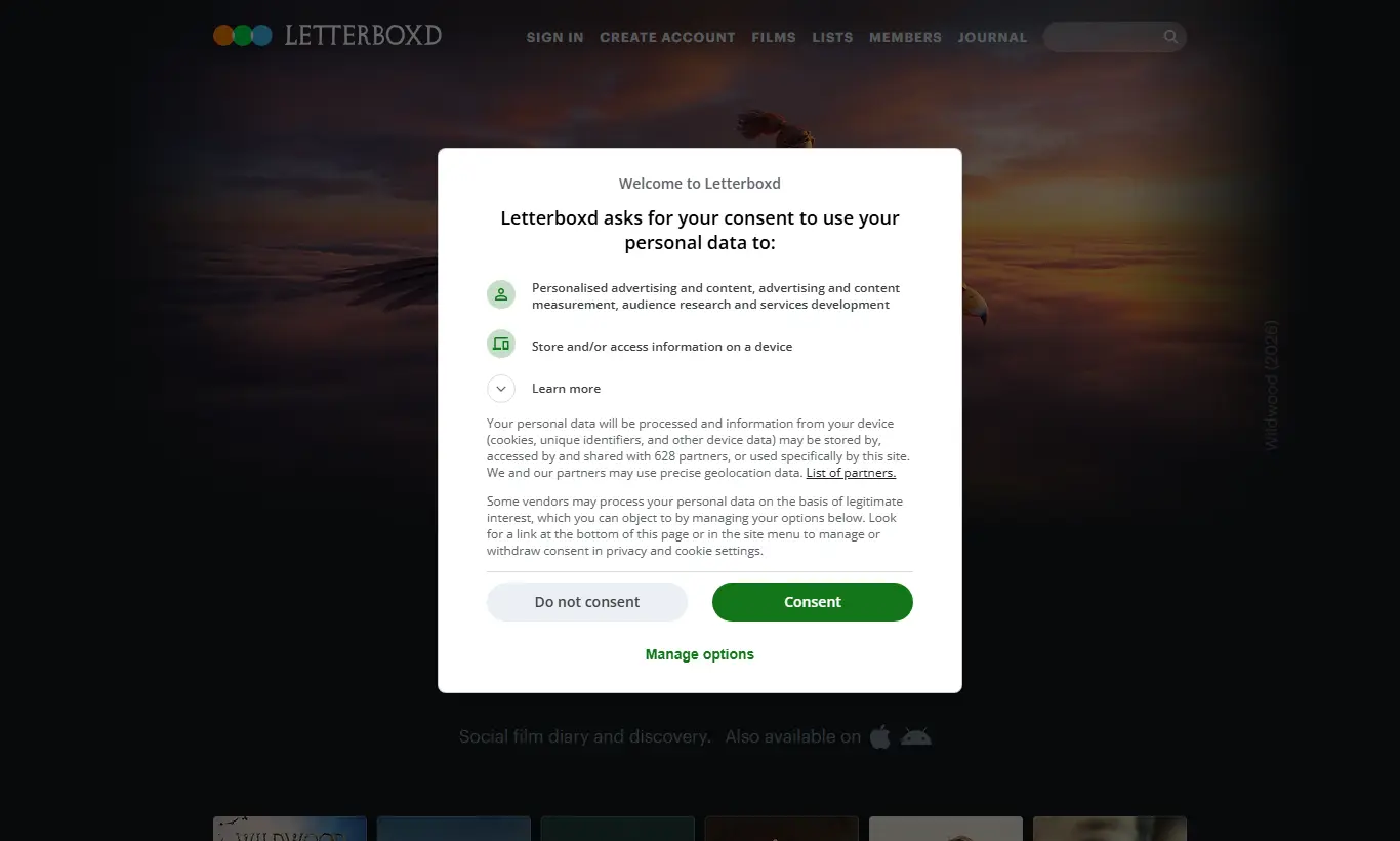 Letterboxd首页截图